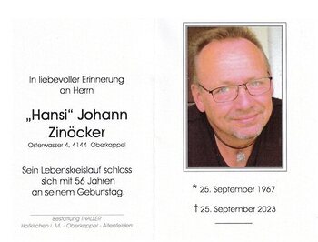 Sterbebild Hansi Johann Zinöcker